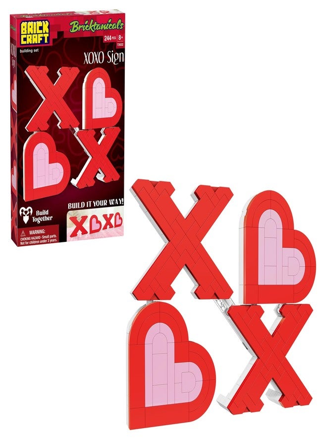 Brickcraft Bricktanicals XOXO Valentines Day Building Set 244 Pieces Heart Letter Display Decor Romantic Construction Kit Gift for Couples Home Shelf Desk Decoration Ages 8 and Up Valentine Gift Idea - Image 1